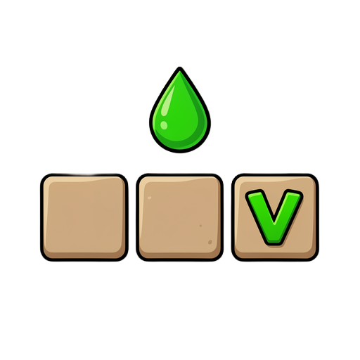 3 squares aligned in the middle of the image, with a green v on the right. above the square, a green drop of poison 