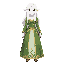 elfa com lindos cabelos brancos escovados , suas orelhas pontudas aparecendo, com um tom de pele branca; usando roupa da natureza , parecendo uma princesa