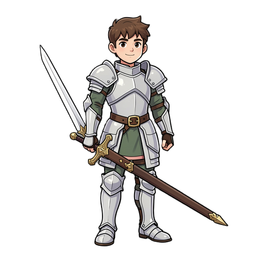 young male knight, light armor with beauty sword