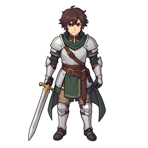 young male knight, light armor with beauty sword