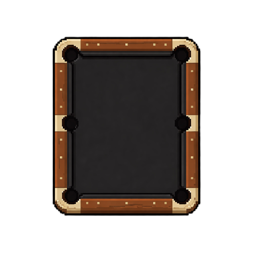 quero uma mesa de bilhar sem as bolinhas e o taco, apenas para modelo, quero ela 2d em forma de pixel. uma mesa bonita, pode ser uma mesa com o pano preto e a madeira de sua quina cor de madeira mesmo, deve ser feita igual está ali no exemplo, os buracos 