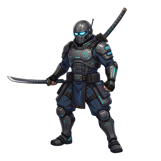 a cyberpunk samurai wielding a katan