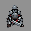 create a sprite of a tired knight.  the knight is wearing full armor and holding a sword,  sitting or lying on the ground, exhausted after a battle.  he should look worn out and defeated, with subtle posture details showing fatigue.  the style should be s