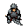 create a sprite of a tired knight.  the knight is wearing full armor and holding a sword,  sitting or lying on the ground, exhausted after a battle.  he should look worn out and defeated, with subtle posture details showing fatigue.  the style should be s
