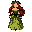 red haired forest elf woman long wavy auburn hair green top layered green skirt