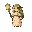 green haired forest girl with flower crown long dress holding wooden staff with glowing orb