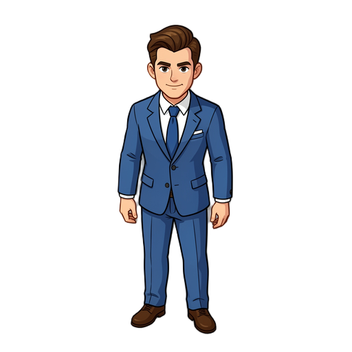 man with classic brown haircut in blue suit