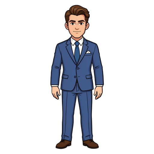 man with classic brown haircut in blue suit