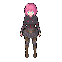 girl with pink hair, fantasy clothes, blue eyes