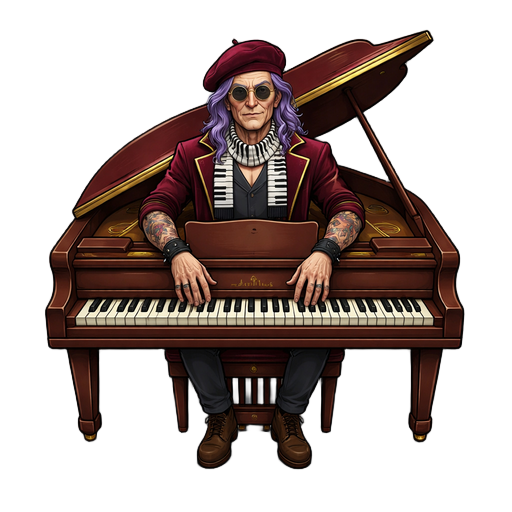pianist behind , sitting on piano chair
