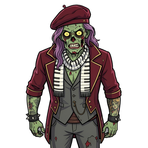 zombie , ortagraphic view , corner behind view