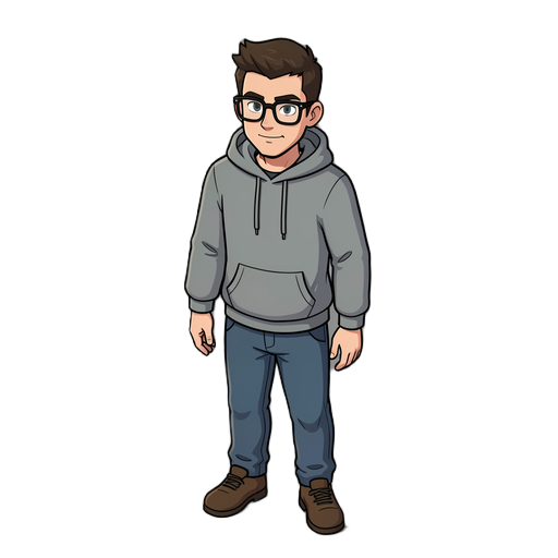 character of a male programmer with glasses,hoodie