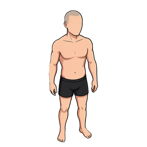 male, shaved head, no face, no clothes, black boxers, standing facing south east direction