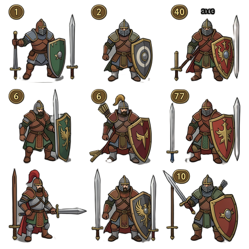 preciso de soldados com esse, espadas e escudos só que melhores seguindo a logica de lv1,2,4,6,7,10 sendo defensivo e o restante sendo ofensivo com a mesma textura grafica
