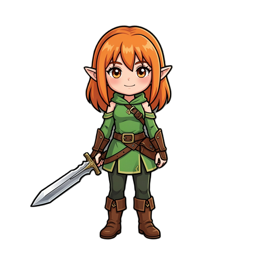 elf girl with orange hairs, with sword 