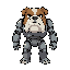 machine/metal monster inspired by a bulldog that has large under bite.