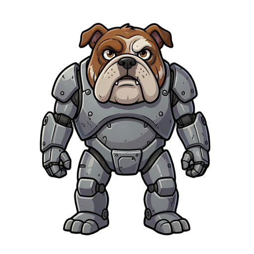 machine/metal monster inspired by a bulldog that has large under bite.