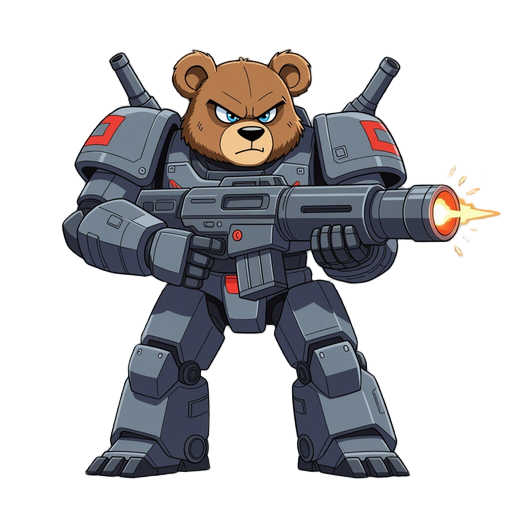 mecha bear with deadly cannon weapon
