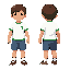 uma criança com uma camisa braca com bordas verdes e if no peito, ela de frente e de costa 