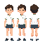 uma criança com uma camisa braca com bordas verdes e if no peito, ela de frente de lado e de costa 