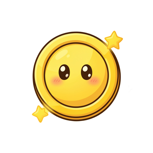 q版 cartoon coin, yellow glow, star effect, transparent background, 256x256px