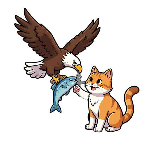 a eagle stealing a fish from a cat