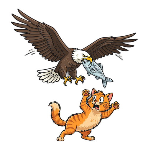 a eagle stealing a fish from a cat