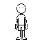 stickman character, side view, idle stance, game sprite, simple lines, black and white, clean outline, no background, low resolution, retro style, 8-bit look