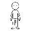 stickman character, side view, idle stance, simple lines, black and white, clean outline, game sprite, no background