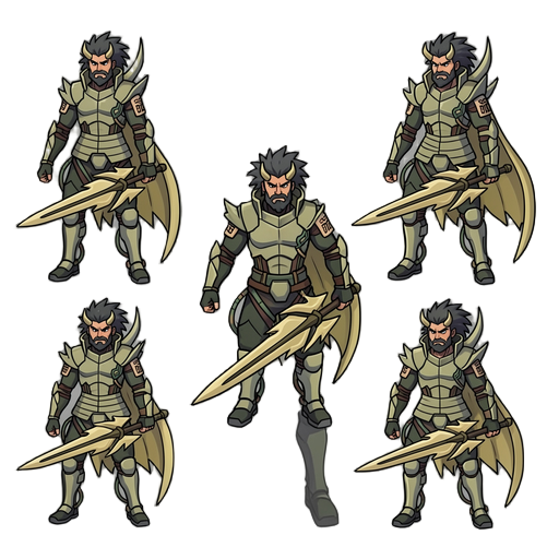 generate multiple character poses based on the original image while preserving the same character design, colors, hairstyle, clothes, and facial features.