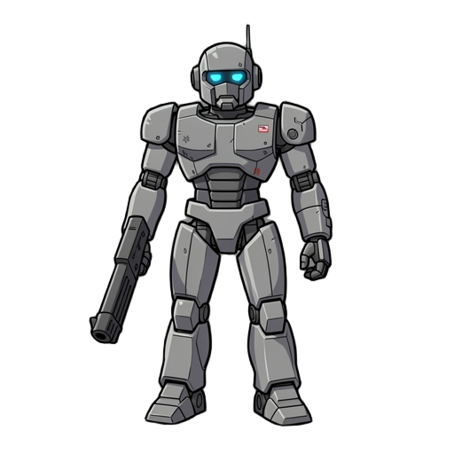 gray robot with a weapon