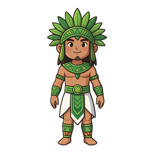 a young mexica warrior wearing a white and green loincloth and a green tilmatli.