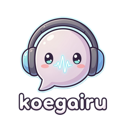 cute anime-inspired 2d logo icon for a website named “koegairu”, meaning “a voice is needed”. create a friendly chibi voice mascot shaped like a rounded speech bubble with soft headphones and a small glowing soundwave inside. cool but cute tech-anime styl