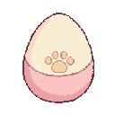 a cute  pet egg for a virtual pet game, front view, rounded and simple, with a small paw print mark on the shell. soft pink and cream colors, cozy and adorable style,  