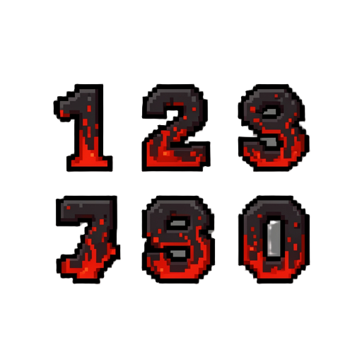 dark hell styled pixel numbers 1-10 asset