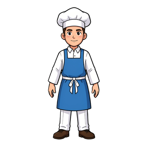 personagem menino açogueiro de roupa branca e bone avental azul