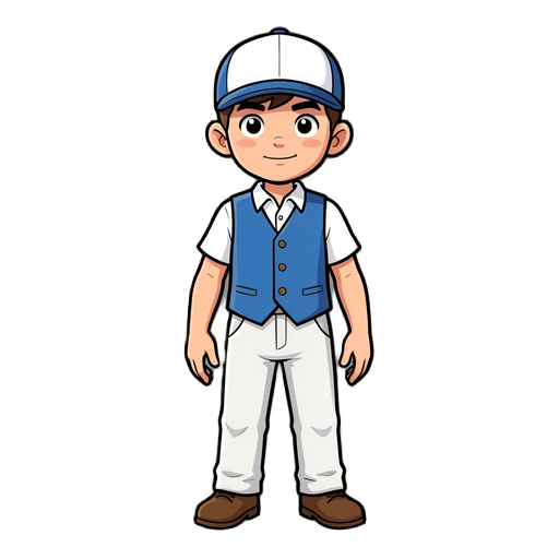 personagem menino açogueiro com colete azul e roupa branca e boné 