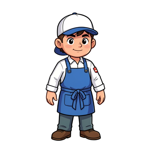 personagem para jogo plataforma 2d açogueiro menino de roupa branca avental azul e boné 