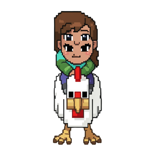 personagem feminino em cima da galinha 