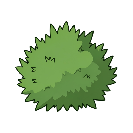 flat 2d bush, solid color style, only 2 green tones, uneven leaf clusters, slightly spiky and irregular edges, natural wild bush look, not circular, not bubbly, asymmetrical silhouette, no gradients, no soft shading, clean vector asset, game-ready, simple
