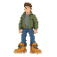 male character standing with large shoes