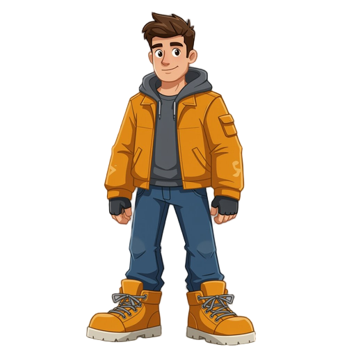 male character standing with large shoes