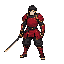 samurai warrior, top down character, katana, red and black armor, simple design, clean silhouette