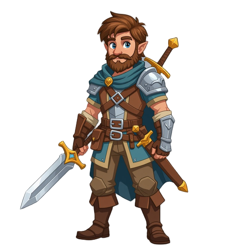 faça um personagem com aparência de um aventureiro de rpg, que tenha uma espada bonnita