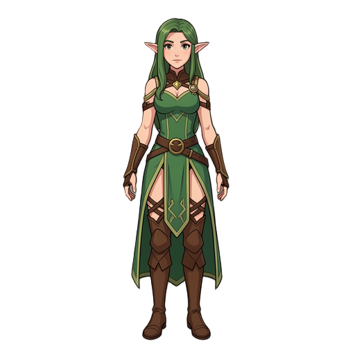 create a female elf character for me, with long, p...