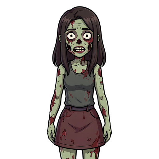 una zombie, mujer con falda corta, 