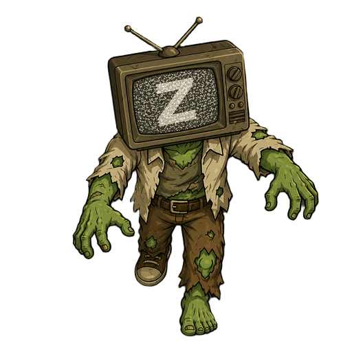 zombie with a tv with letter z on screen instead of a head