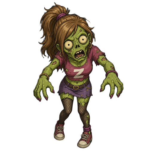 zombie woman in stockings with big head