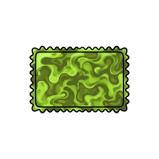 flat 2d game asset: a rectangular slime/toxic goo tile with a wavy, scalloped ric-rac border made of many small rounded spikes evenly spaced around all four edges, outlined with a bold black stroke. interior filled with a mottled, marbled organic texture 
