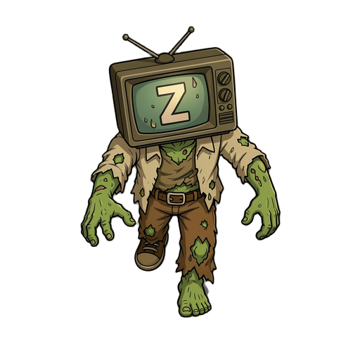 zombie with tv on head. z letter on screen